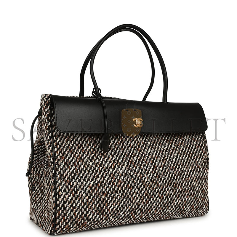 CHANEL MASTER XXL URBAN ESSENTIAL SHOPPING TOTE BLACK CALFSKIN AND MULTI TWEED GOLD HARDWARE (43*33*17.5cm) 